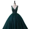 Quinceanera Dresses Princess Deep V-Neck Appliques Sequins Backless Ball Gown with Tulle Lace-up Plus Size Sweet 16 Debutante Party Birthday Vestidos De 15 Anos Q03