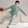 Mäns sömnkläder långärmad bomullspyjamasuppsättning - mjuk och mysig höst randig tecknad casual hemkläder av hög kvalitet japansk komfortstyl