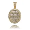 Micro Inlaid Baguette Cubic Zirconia Oval Pendant Hiphop Men's and Women's Hip Hop Necklace Rock Ins Halsband smycken Tillbehör Bling Gemstone Party Gifts Bijoux