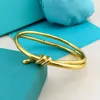 Classic gold Bangle bracelet tie a knot bow titanium steel letter T with diamond men and women woman Bracelets luxury designer gift wedding party jewelry