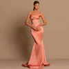 Watermelon Coral Formal Mermaid Prom Evening Dresses Sexiga spaghetti remmar Festklänning ärmlös golv de Mariee