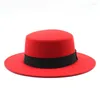 Berets Wine Red Bucket Hat Fedora Woolen Big Brim Men And Women Flat Top Gentleman Korean Version Of Wild Jazz Felt