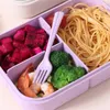 Set di stoviglie Scatola da pranzo divisa in fibra di grano Forno a microonde con cucchiaio Sacchetti creativi per bambini per studenti Silicone riutilizzabile