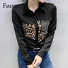 Damesblouses FANIECES Chiffon Zwarte Damesoverhemden Luipaard Patchwork Diamanten Lange mouw Revers Button-up Blusas Chic Camisas E