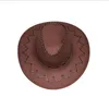 Berretti Cappello da cowboy occidentale in tinta unita con parte superiore piatta unisex vintage Steppa in pelle con parasole con berretto da cowgirl a tesa larga