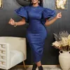 Ethnic Clothing Jean Bodycon Dress African Dresses For Women Elegant Flare Sleeve Long Package Hip Skirt Plus Size Robe Femme Clothes