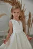 Girl Dresses White Satin Flower Dress Wedding Beaded Fringe Sleeveless Pleated Simple Children's First Holy Communion Birthday