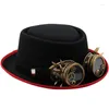 Baskar Steampunk Flat Top Hat For Women Men med Goggles Halloween Cosplay Party Costum Cap Gotic Vintage Accessory