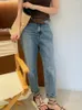 Frauen Hosen 2023 Herbst Bleistift Jeans Hohe Taille Einfarbig Casual Zipper Zurück Logo Weibliche Denim Knöchel-länge