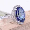Pierścienie klastra pierścień palca naturalny prawdziwy niebieski topaz 925 srebrny hurtowo dla mężczyzn lub kobiet klejnot: 10 14 mm