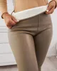 Женские брюки, женские облегающие сексуальные спортивные брюки Pantacourt с высокой талией, узкие леггинсы из искусственной кожи с флисовой подкладкой