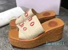 New Ladies Slippers Summer Outer Wear Thick Sole Letter Print Cross Webbing Wedge Canvas Sandals Roman Style Fashion Classic Women's Shoes