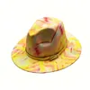 Berretti da donna Cintura gialla Cappello Fedora in feltro Panama stampato Top stile a tesa larga da uomo in lana British Jazz Cap
