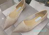 Single Shoe Women's evening shoes French Pointed Rhinestone Sequins Small Fragrance Style Flatsole Wedding shoe