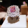 Clusterringen 925 zilveren ring Voor Dames Luxe Diamant Roze Zirkonia Hoogwaardige Feestsieraden Bruids Huwelijk Vuosipäivä Lahja