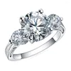 Anéis de cluster 2023 925 prata moda jóias para mulheres cor azul zircônia ambiental strass casamento