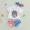 Ensembles de vêtements bébé fille 4 juillet tenues à manches courtes hauts étoiles et rayures Shorts bandeau ensemble vêtements pour tout-petits