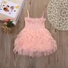 Dziewczyna sukienki dziewczyny urocze tutu Baby Pink Princess Party Bez rękawów Pasek Ruffle Summer Bubble Sukienka 1-6y