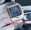 الساعات الفاخرة الفضة حالة Blackblue Dial 40mm 904L سوار الفولاذ المقاوم للصدأ سوار ETA 9015 أوتوماتيكي ساعة الساعات الموضة معصم المعصم مع صندوق