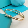 Classic gold Bangle bracelet tie a knot bow titanium steel letter T with diamond men and women woman Bracelets luxury designer gift wedding party jewelry
