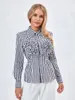 Blusas femininas Mulheres S Button Down Camisa Xadrez 3D Floral Lapela Collar Manga Longa Túnica Blusa Top Elegante Escritório Dressy