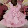 Girl Dresses Light Pink Flower For Wedding Puffy Layered Tulle With Bow Children Pageant Birthday Party Gowns Christmas Dress