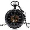 Montres de poche Vintage squelette mécanique main vent montre Steampunk hommes femmes noir Fob cadeau