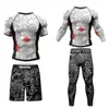 Tute da uomo Stampa 3D Fitness Boxing Wear Uomo 4 pezzi Rash Guard Gym Tight Jiu Jitsu MMA Pantaloncini Kickboxing T-shirt Set