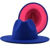 Berets Unisex Blue Rose Patchwork Felt Jazz Hat Cap Men Women Flat Brim Wool Blend Fedora Hats Panama Trilby Vintage XL