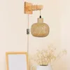 Wall Lamp Sconce Bamboo Bedside Farmhouse Hanging Plug In Pendant Light For Home Bathroom Reading Hallway Restaurant