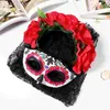 Bandanas Frcolor Rose Flower Crown Costume Headband For Women Halloween Party With Mesh Sequin Mask