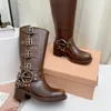 M estilo designer botas femininas clássico retro salto grosso longo botas de motociclista outono e inverno venda quente