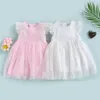 Abiti da ragazza per bambini Abito da principessa per bambina sul retro Modello a farfalla Manica a pois Stampa Mesh Tulle A-Line Beach Compleanno