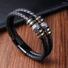 Bracelets à breloques en acier inoxydable, cordon en cuir, style bohème, Double tissage, cadeau pour hommes, vente en gros