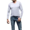 Camisetas masculinas médias altas para homens tops de pescoço moda de outono casual manga longa redonda sólida grande