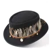 Bérets Hommes Femmes Plume Pork Pie Chapeau Laine Homburg Jazz Plat Trilby Extérieur Élégant Lady Fedora Taille 58CM