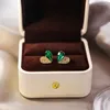 Boucles d'oreilles de luxe pour femmes, petit cœur vert, couleur or jaune, breloque de mariage pour femmes, strass blanc