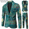 Men's Suits 4XL Plus Size Christmas Costume 3 Pieces Homme Party Banquet Wear Snowman Printing Men Set Jacket Vest Trousers Streetwear