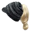 Cappello di lana da donna Inverno caldo berretti a coda di cavallo Cappelli lavorati a maglia Casa Moda adulto Hip-hop ciclismo Cappello a coda di cavallo Berretto con visiera