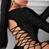 Sexy Glitter Lace-Up Sequins Dress Bodycon Dress plus size women clothing225o