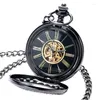 Montres de poche Vintage squelette mécanique main vent montre Steampunk hommes femmes noir Fob cadeau