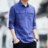 Camisas casuales para hombres Camisa de algodón para hombres Ropa de diseñador para hombre Tops sólidos de manga larga Camisas de Hombre 2023 Primavera Otoño Jersey azul