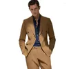 Trajes de hombre Blazer de lujo marrón para hombre solapa con pico doble botonadura elegante hecho a medida chaqueta de 2 piezas pantalones ajustados para boda