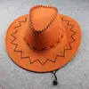 Berretti Cappello da cowboy occidentale in tinta unita con parte superiore piatta unisex vintage Steppa in pelle con parasole con berretto da cowgirl a tesa larga