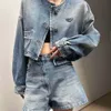 Kadın Ceketler Denim Uzun Kollu Düğme Mektubu Triangs Sonbahar İlkbahar Ceket Moda Kot Palto Klasik Windbreaker Coats
