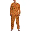 Men's Sleepwear Pumpkin Faces Pajamas Winter 2 Pieces Halloween Elegant Set Male Long Sleeve Sleep Graphic Nightwear