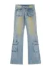 Men's Jeans HOUZHOU Bootcut Jeans Men Flare Pants Hip Hop Distressed Denim Cargo Trousers Male Low Waist Casual Japanese Streetwear Pocket 231027