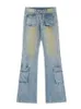 Mäns jeans houzhou bootcut jeans män flare byxor hip hopp orolig denim lastbyxor manlig låg midja avslappnad japansk streetwear ficka 231027