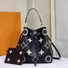 Neonoe Bucket Bag Moda Bolsa Bolsa Letra Em Relevo Graind Couro Genuíno Ombro Crossbody Bolsas Flor Impressão Bolsas Com Cordão Alça Ajustável