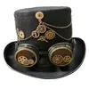 Beret Victorian Magician Flat Top Hat z gogle wspaniały halloweenowy cosplay